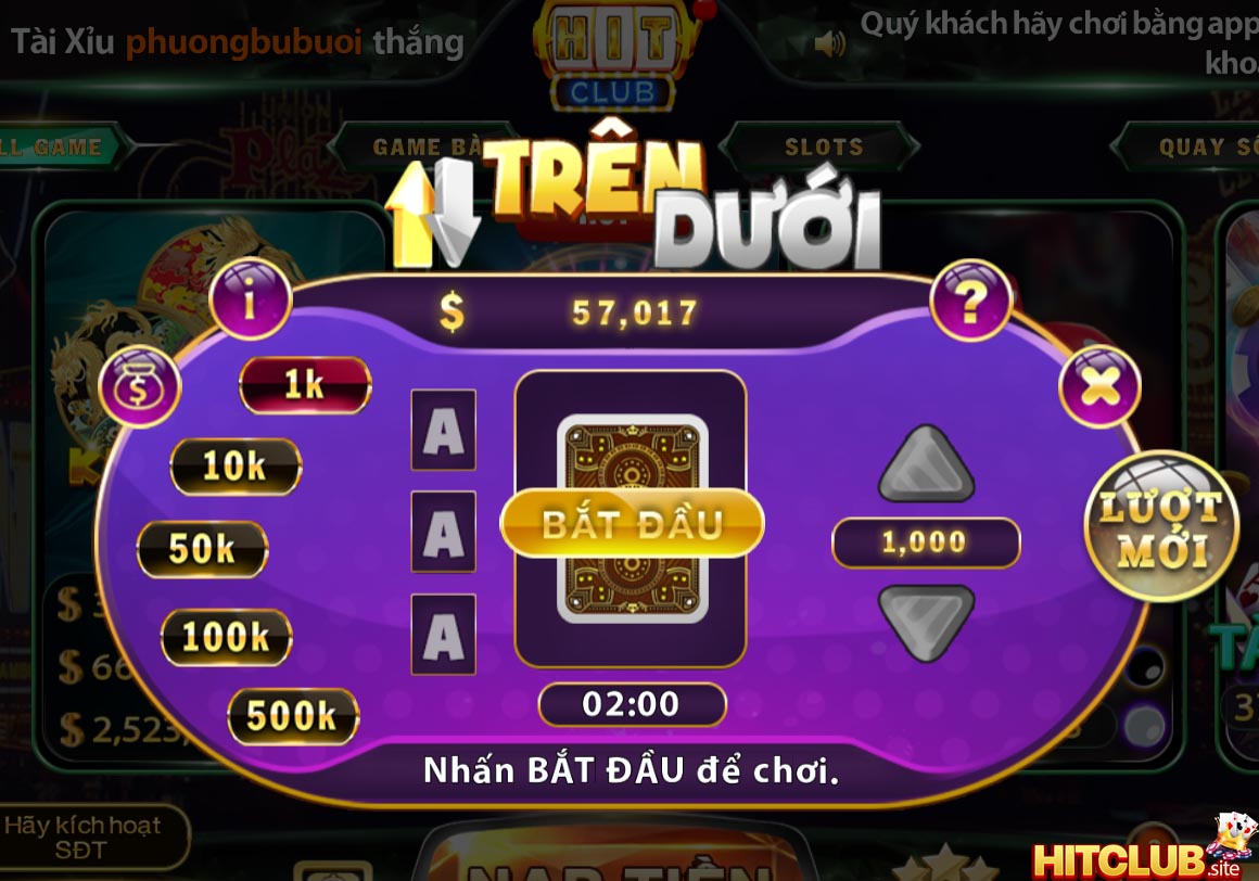 Chơi game Trên Dưới tại cổng game Hitclub